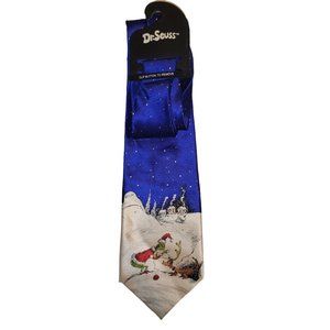 Dr Seuss The Grinch Max Reindeer Christmas Silk Tie Necktie Hand Sewn Blue